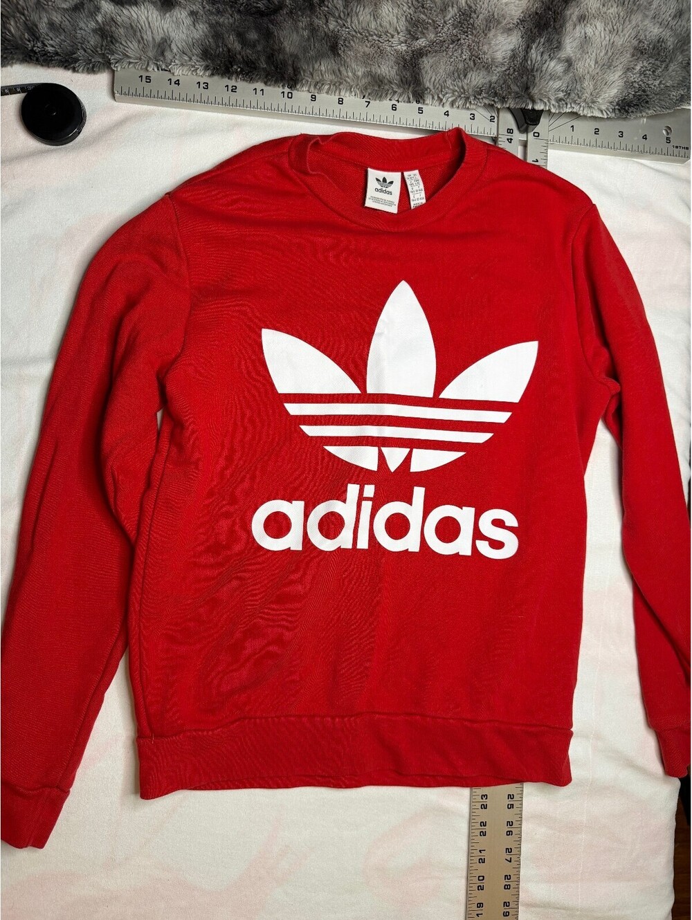 Adidas Originals Youth Size 14-16 Red Trefoil Logo Crewneck Sweatshirt Pullover
